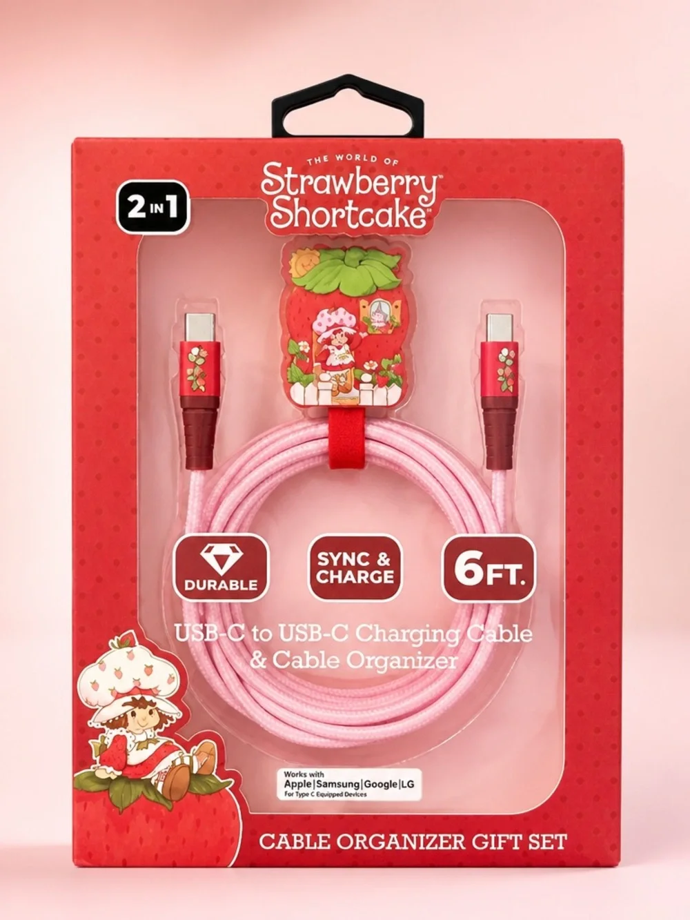 Strawberry Shortcake USB-C to USB-C 6FT Cable & Organizer